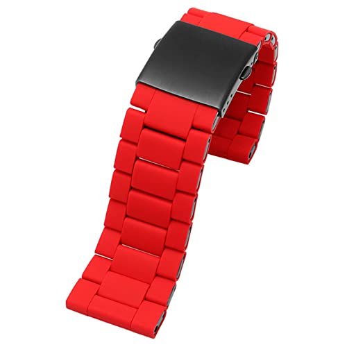 GANYUU 28 mm Silikon-Edelstahl-Uhrenarmband für Diesel DZ7396 DZ7370 DZ4289 DZ7070 DZ7395 Herren-Gummi-Armband (Farbe: Rot, Größe: 28 mm) von GANYUU