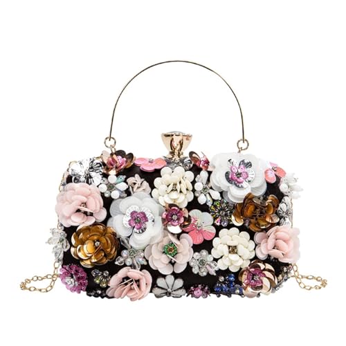 GANYUU Banketttasche Handgemachte Perlen Blume Tasche Damen Clutch Bag, Schwarz , Einheitsgröße von GANYUU
