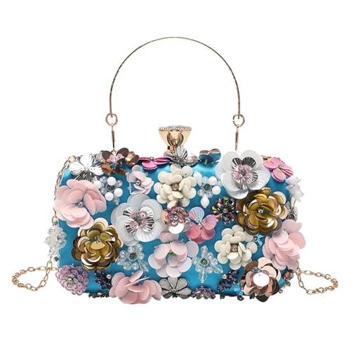 GANYUU Banketttasche Handgemachte Perlen Blume Tasche Damen Clutch Bag, blau, Einheitsgröße von GANYUU