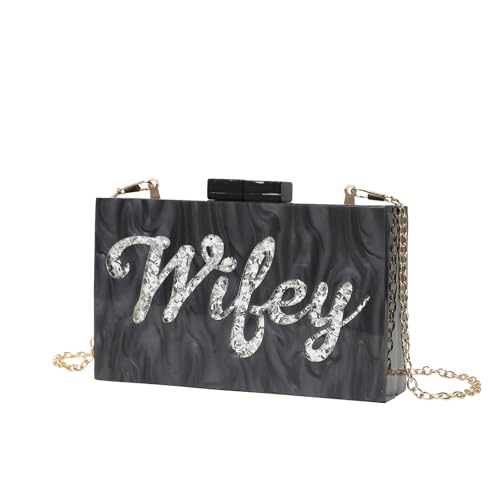 GANYUU Clutch mit Acrylkette, modisch, One-Shoulder-Umhängetasche, Handytasche, Schwarz , Einheitsgröße von GANYUU