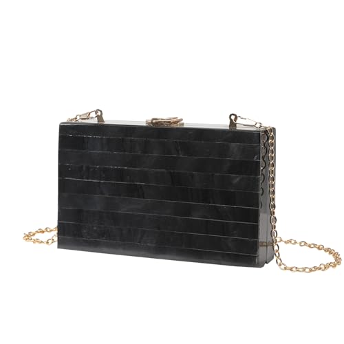 GANYUU Damen Fashion Striped Perlglanz Acryl Clutch Crossbody Bag Handytasche, Schwarz , 18x5x11cm von GANYUU