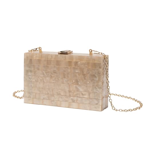 GANYUU Damen Fashion Striped Perlglanz Acryl Clutch Crossbody Bag Handytasche, aprikose, 18x5x11cm von GANYUU