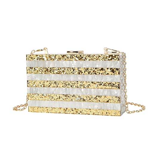 GANYUU Damen Fashion Striped Perlglanz Acryl Clutch Crossbody Bag Handytasche, platin, 18x5x11cm von GANYUU