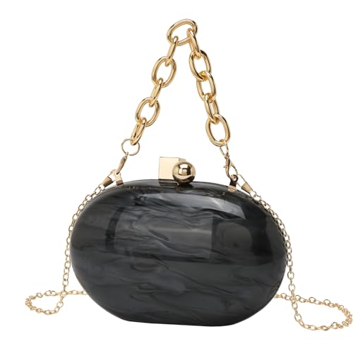 GANYUU Damen Fashion Trend Acryl Clutch Oval Tasche Kette Schultertasche, Schwarz , Einheitsgröße von GANYUU