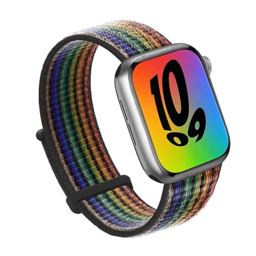 GANYUU Für Apple Watch Band 49MM 45MM 44MM 42MM 41MM 40MM 38MM, Frauen Männer Sport Nylon Loop Strap Für IWatch Serie Ultra 8 7 6 5 4 3 2 1 SE(Pride black,38/40/41mm) von GANYUU