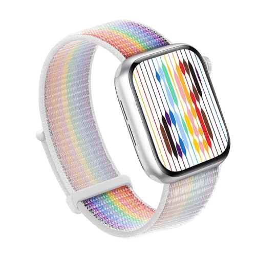 GANYUU Für Apple Watch Band 49MM 45MM 44MM 42MM 41MM 40MM 38MM, Frauen Männer Sport Nylon Loop Strap Für IWatch Serie Ultra 8 7 6 5 4 3 2 1 SE(Pride white,42/44/45/49mm) von GANYUU