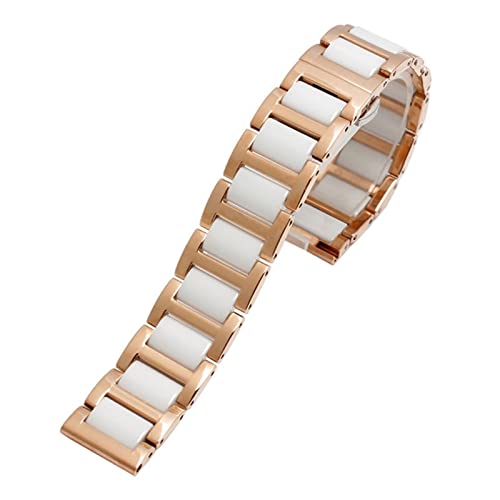 GANYUU Für Frauen Mann Keramik Armband Edelstahl Kombination Armband 12 14 15 16 18 20 22 mm Armband Mode Uhr Armband (Farbe: Roségold Weiß, Größe: 17 mm) von GANYUU