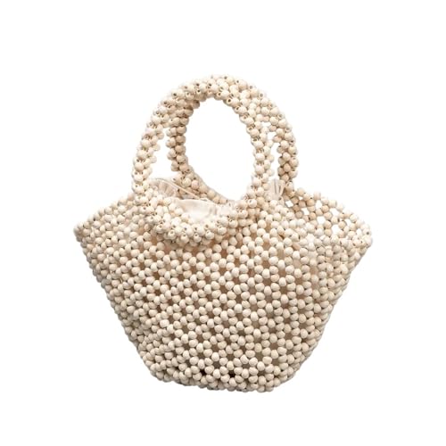 GANYUU Gewebte Damentasche mit ausgehöhlten Fächern, Sommer-Design, Pendler, Holzperlen, Tragetasche, Bohemian-Reise-Strand-Handtasche, Clutch-Tasche, B, Einheitsgröße von GANYUU