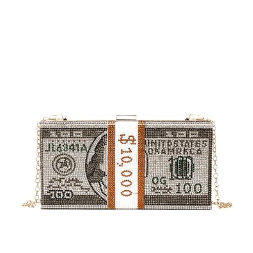 GANYUU Modische trendige Dollar-Tasche Strass Kette Schulter Messenger Bag Handytasche, Schwarzgrau, Einheitsgröße von GANYUU