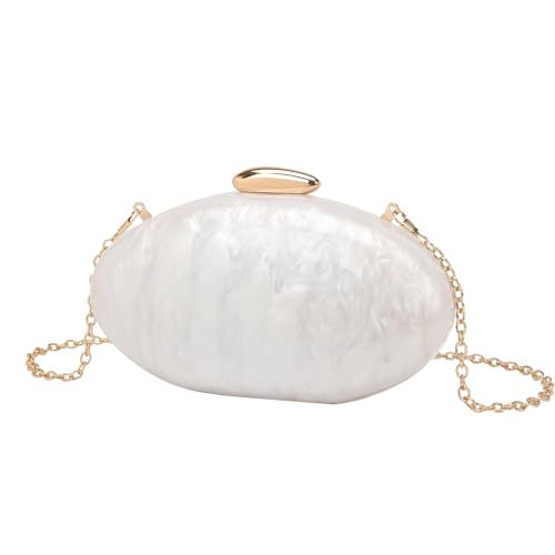 GANYUU Ovale Muscheltasche Acryl Mode Tasche Kette Umhängetasche Damen Handytasche, weiß, Einheitsgröße von GANYUU
