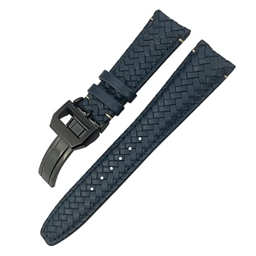 GANYUU Rindsleder Armband für IWC Portugieser Pilot IW394005 IW3777 Blau weiches Armband 20 mm 21 mm 22 mm gewebtes Echtleder Uhrenarmbänder (Farbe: Blau Schwarz 1, Größe: 22 mm) von GANYUU