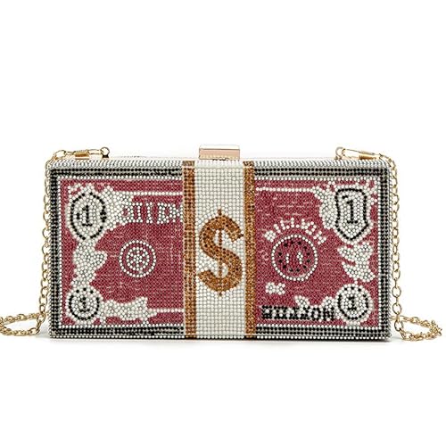 GANYUU USD-Muster Strass Stein Acryl Tasche Kette Crossbody Handytasche, rot, Einheitsgröße von GANYUU