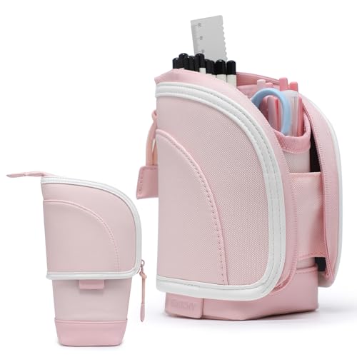 GAOCHY 2-in-1-Federmäppchen zum Stehen, Teleskop-Stiftehalter, Schreibwarentasche, Organizer-Box, große Aufbewahrungstasche für Schüler Studenten Büro Frauen Teenager Mädchen Jungen (Rosa) von GAOCHY