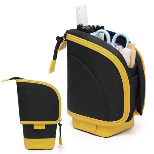 GAOCHY 2-in-1-Federmäppchen zum Stehen, Teleskop-Stiftehalter, Schreibwarentasche, Organizer-Box, große Aufbewahrungstasche für Schüler Studenten Büro Frauen Teenager Mädchen Jungen (Schwarz) von GAOCHY