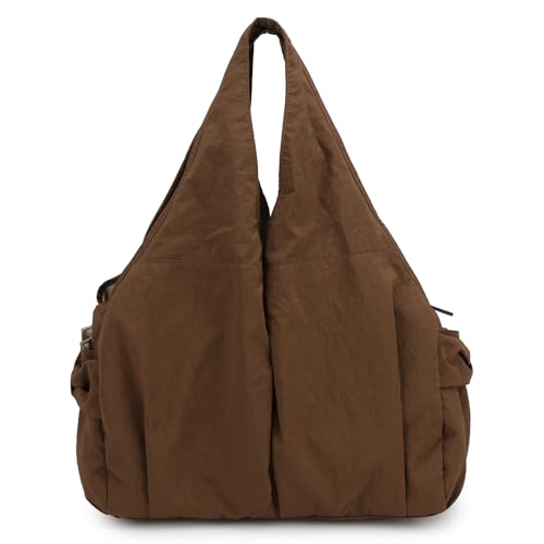 GAOFESA Damen Nylon Tasche Große Kapazität Schultertaschen Casual Achselhandtasche mit mehreren Taschen für Reisen und Alltag Slouchy Bag, coffee, One Size von GAOFESA