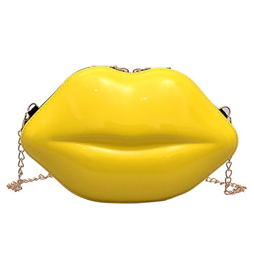 GAOFESA Damen-Umhängetasche, Lippen-Form, Crossbody-Tasche mit Metallkette, kleine Bankette, Abendtasche, Handytasche, Lippen-Form, Crossbody-Tasche, gelb, One Size GAOFESA Damen-Umhängetasche, Lippen-Form, Crossbody-Tasche mit Metallkette, kleine Bankette, Abendtasche, Handytasche, Lippen-Form, Crossbody-Tasche, gelb, One Size von GAOFESA