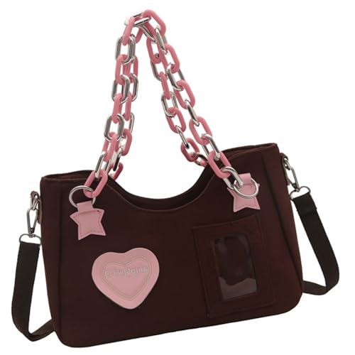 GAOFESA Einzigartige Herz-Umhängetasche aus Segeltuch mit Kettenriemen, elegante Umhängetasche, Unterarm-Handtasche für den täglichen Gebrauch und Reisen, vielseitige Schulterhandtasche, braun, One von GAOFESA