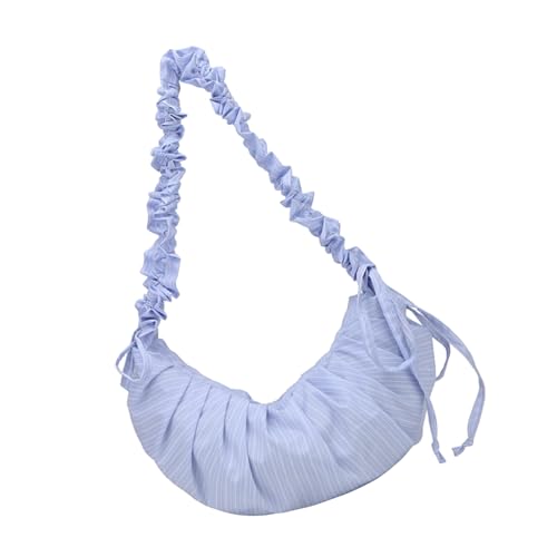 GAOFESA Elegante gestreifte Umhängetasche mit plissiertem Kordelzug und verstellbarem Riemen, Crossbody-Tasche für Damen, für den täglichen Gebrauch, Schultertasche für Studenten, blau, One Size GAOFESA Elegante gestreifte Umhängetasche mit plissiertem Kordelzug und verstellbarem Riemen, Crossbody-Tasche für Damen, für den täglichen Gebrauch, Schultertasche für Studenten, blau, One Size von GAOFESA