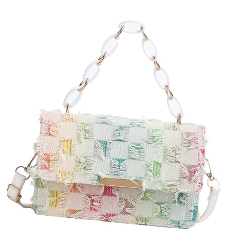 GAOFESA Karierte Schultertasche, Handtasche mit Kettengriff, verstellbarem Riemen, Distressed Quasten, Crossbody-Tasche für Damen, karierte Quasten, Crossbody-Tasche, farbe, One Size von GAOFESA