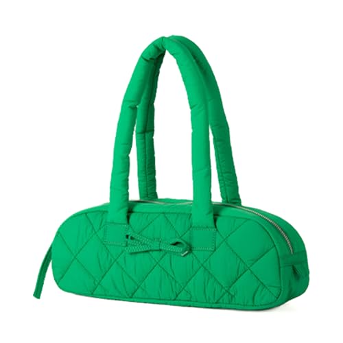GAOFESA Stilvolle gesteppte Schultertasche mit Schleifen-Akzent, elegante Schleife, Puffer-Unterarmtasche, Polsterung, kariert, Handtasche, Geldbörse, gesteppt, lässige Unterarmtasche, grün, One Size von GAOFESA