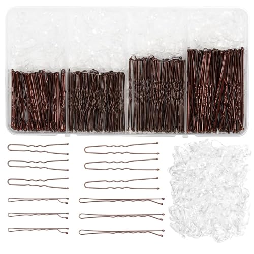 GAOGHE 800 Stück Haarnadeln Bobby Pins Set, 150pcs Haarklammern U-förmige, 150pcs Hairpin und 500pcs Mini Durchsichtige Haargummis, Damen Hochsteckfrisuren Zubehör Haarschmuck Hochzeit (Braun) von GAOGHE