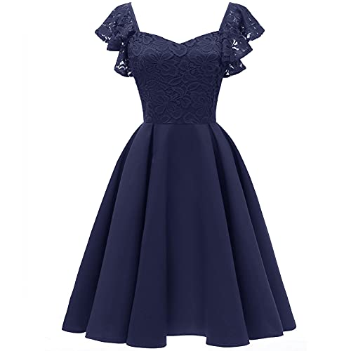 GAOHONGMEI Damen Sexy Spitzenkleid Rückenfrei V-Ausschnitt Kleider Casual Party Ballkleid Cocktail Sommer Hochzeit Rock Kleid Blau-S von GAOHONGMEI