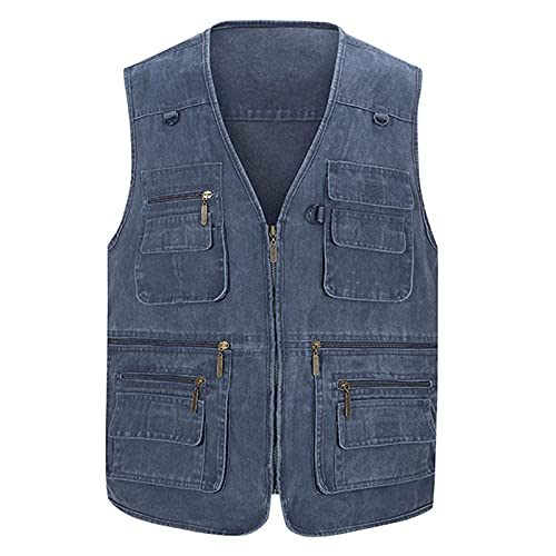 GAOHONGMEI Herren Denim Weste 16 Taschen Übergröße Weste Casual Wandern Reporter Fotografie ärmellose Jacken 001-9XL von GAOHONGMEI
