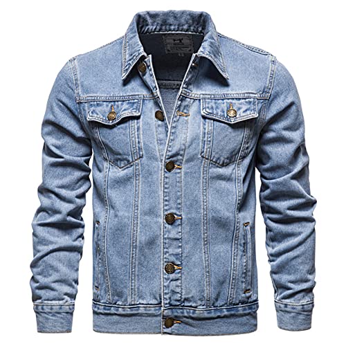 GAOHONGMEI Herren-Jeansjacke, klassisch, lässig, Baumwolle, Trucker, gewaschen, Used-Look, schmale Jacke, langärmelig, Jeansjacke, Oberteil, Hellblau, XL von GAOHONGMEI