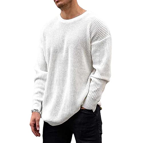 GAOHONGMEI Herren Pullover Winterpullover Rundhals Pullover Pulli Warme Jacken Knit Sweatshirt Casual Outwear Oberteil Weiß-L von GAOHONGMEI