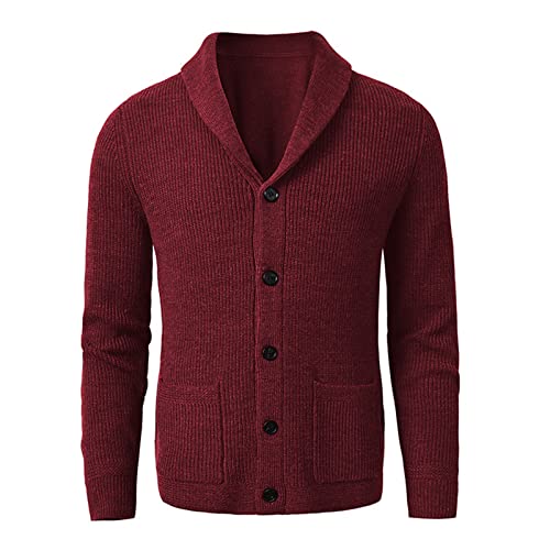 GAOHONGMEI Herren Strickcardigan Sweater Lose Knöpfe Strickwaren Pullover Männer Herbst Winter Langarm Jacken V Ausschnitt Warm Outwear Oberteil Rotwein-3XL von GAOHONGMEI