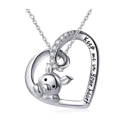 Geburtstagskette, 925 Sterlingsilber, Tier-Halskette, süßes Schwein, Halskette, Anhänger, Carving Let Me Love You, Frauen-Schmuck, Mädchen-Kette%,7 cm, StyleName von GAOHONGMEI