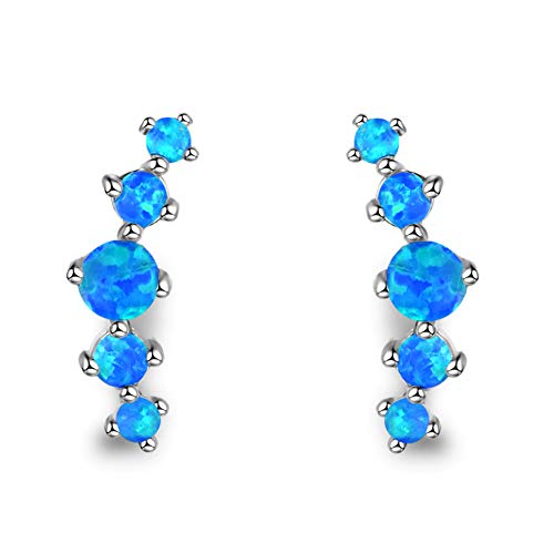 October Geburtstag Blau Wwhite Opal Ohrstecker S925 Sterling Silber Ohrringe Vergoldet Weißgold Hypoallergen Frauen Geburtstag Schmuck Geschenk Gr. Einheitsgröße, blau von GAOHONGMEI