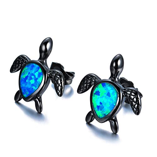 Opal Ohrringe 925 Sterling Silber Ohrstecker Schildkröte Tier Weißgold vergoldet Hypoallergen Frauen Geburtstag Schmuck Geschenk Gr. One size, schwarz/blau von GAOHONGMEI