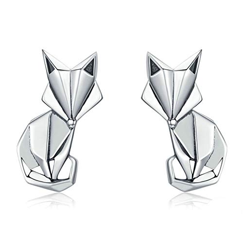 Origami Fuchs Ohrringe 925 Sterling Silber niedliches Tier hypoallergen Ohrstecker Paar Mädchen weiblich Geburtstagsgeschenk Gr. Einheitsgröße, silber von GAOHONGMEI