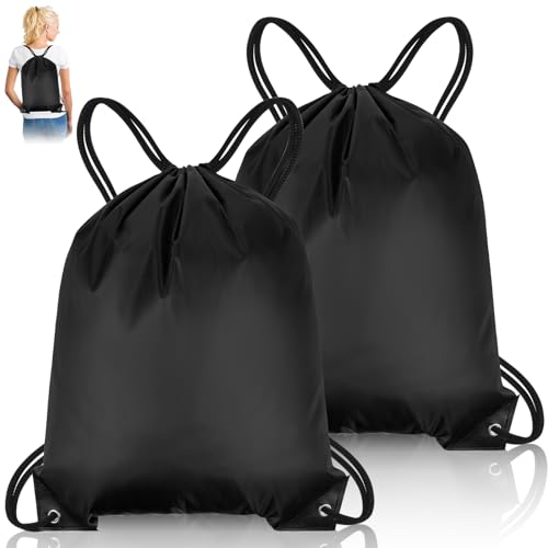 GAOHUI 2PCS Turnbeutel mit Kordelzug, Wasserdicht Sportbeutel für Kinder Erwachsene, Schwarz PE Taschen Kleine Gym Bag für Schule Sport Schwimmen Turnhalle Reisen Strand von GAOHUI