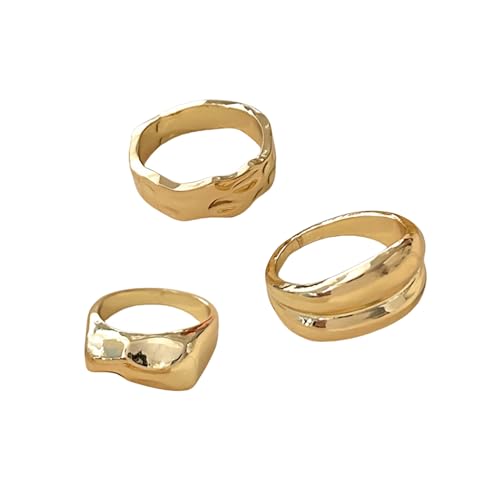 GAOINTELL Packung 3 Frauen Goldringe Schmuck Set Künstlerische Metallringe Accessoire Für Frauen Mit Geometrischen Mustern von GAOINTELL