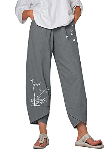 Damen Länge Hose 7/8 Leicht Leinenhosen Lockere Hosen Damen Sommer Große Größen Hose Freizeithose mit Taschen Frauen Hosen Jogginghose Bequem Yogahose Haremshosen von GAOJU