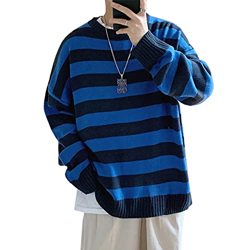 GAOJU Herren Gestreifter Pullover Herbst Winter Pullover Gestreiften Strickpullover Lässiger Langarm Patchwork Pullover Schlanker Sportswear Pullover Allgleiches von GAOJU