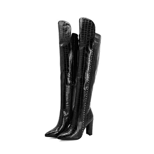 GAOword 10cm / 4,93 Zoll modische Spitze High Heels Sexy Elegante Damen Nachtclub Stiefel High Knie High Pole Tanzstiefel,Schwarz,44 EU von GAOword