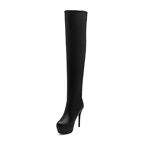 GAOword 13CM / 5,11 Zoll Stiletto-Plattform-Stiefel Sexy Elegante Damen-Nachtclub-Stiefel Hohe Kniehohe Röhren-Pole-Dance-Stiefel,Schwarz,46 EU von GAOword