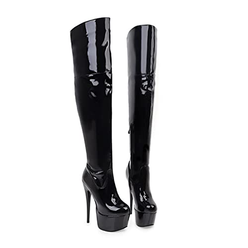 GAOword 15,5 cm / 6,1 "Mode Spitz Plateau High Heels Sexy Elegante Damen Nachtclub Stiefel Hohe Kniehohe Pole Dance Stiefel,Schwarz,36 EU von GAOword