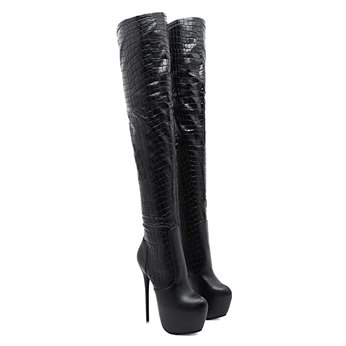 GAOword 16CM / 6,29 Zoll Mode Sexy Frauen High Heels Sexy Elegante Damen Nachtclub Stiefel Über Die Kniehohe Stiefel,Schwarz,39 EU von GAOword