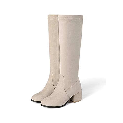 GAOword 6cm / 2,36 Zoll modisch spitz Dicke Heels sexy Elegante Damen Nachtclub Stiefel hohe Knie hohe polige tanzstiefel,Beige,48 EU von GAOword