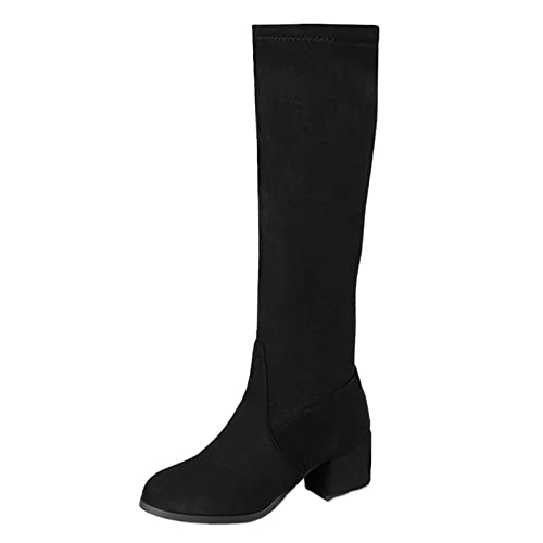 GAOword 6cm / 2,36 Zoll modisch spitz Dicke Heels sexy Elegante Damen Nachtclub Stiefel hohe Knie hohe polige tanzstiefel,Schwarz,39 EU von GAOword