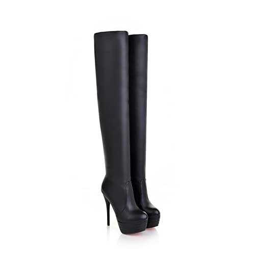 GAOword 8CM / 3,14 Zoll Stiletto-Absatz-Plattform-Stiefel Sexy Elegante Damen-Nachtclub-Stiefel Hohe Kniehohe Röhren-Pole-Dance-Stiefel,Schwarz,36 EU von GAOword