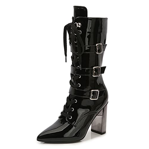 GAOword 9CM High Heels Damen Sexy Spitze Stiefel Zum Schnüren Nachtclub High Heels Pole Dance Stiefel,Schwarz,38 EU von GAOword