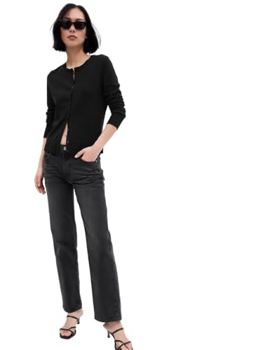 GAP Damen Strickjacke mit Rundhalsausschnitt Pullover, True Black, Mittel von GAP