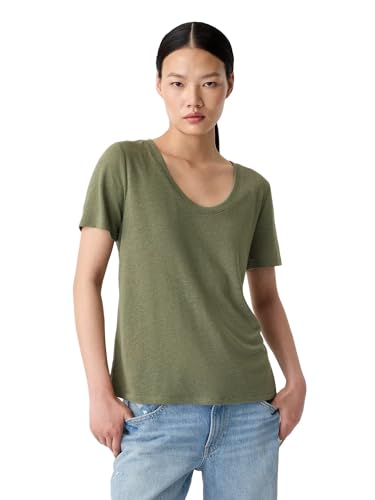 GAP Damen Kurzarm Leinen Scoop, Walden Green, Mittel von GAP