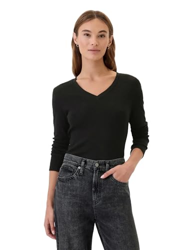 GAP Damen-Langarm-T-Shirt mit V-Ausschnitt, Schwarz V2, X-Klein von GAP