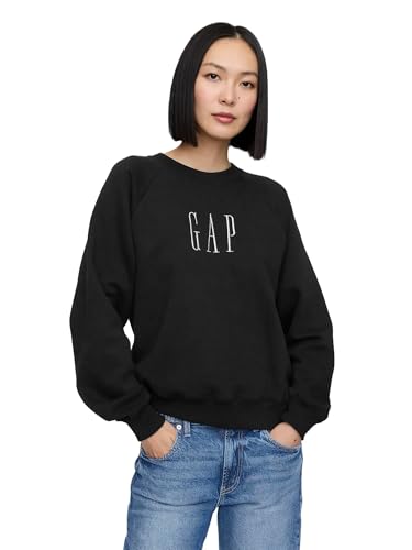 GAP Damen Logo Raglan Crewneck Sweatshirt, true black, S von GAP